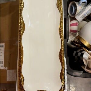 White Ceramic Tray with Gold Scalloped Trim